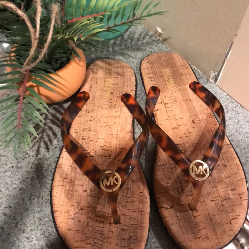 Michael Kors Cork Tortoise Flip Flops